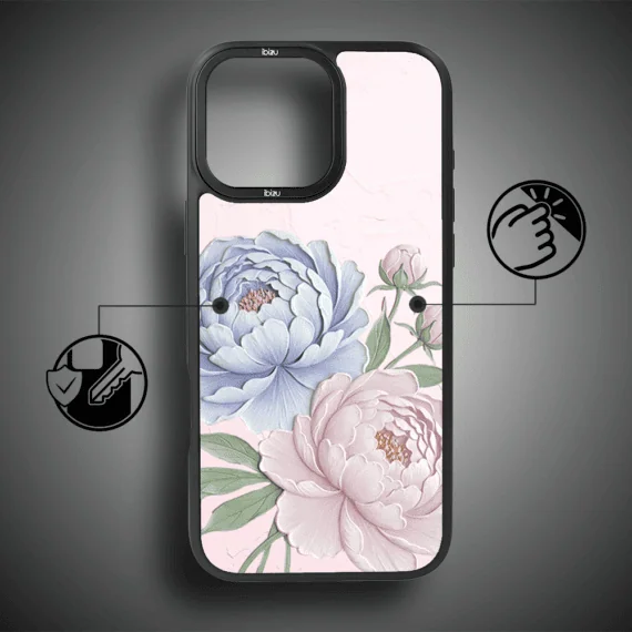 Etui do iPhone 14 Pro Max IBIZU DropGuard Matt z MagSafe, Relief Garden, Piwoniowy róż (4)