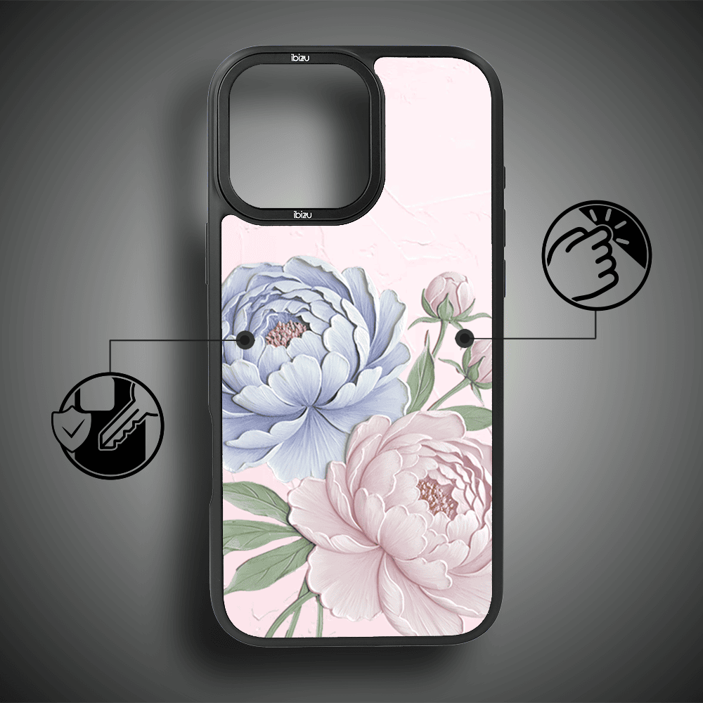 Etui do iPhone 14 Pro Max IBIZU DropGuard Matt z MagSafe, Relief Garden, Piwoniowy róż (4)