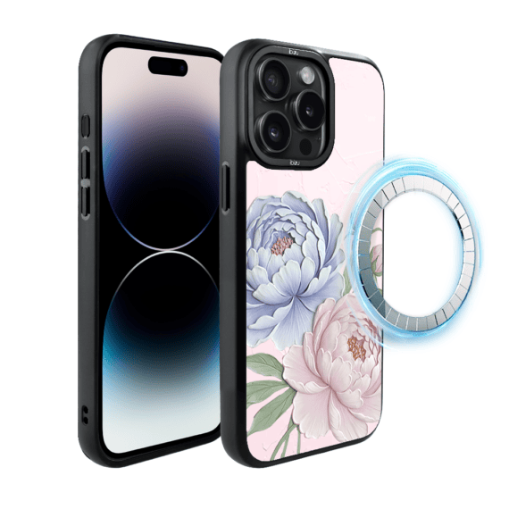Etui do iPhone 14 Pro Max IBIZU DropGuard Matt z MagSafe, Relief Garden, Piwoniowy róż (5)