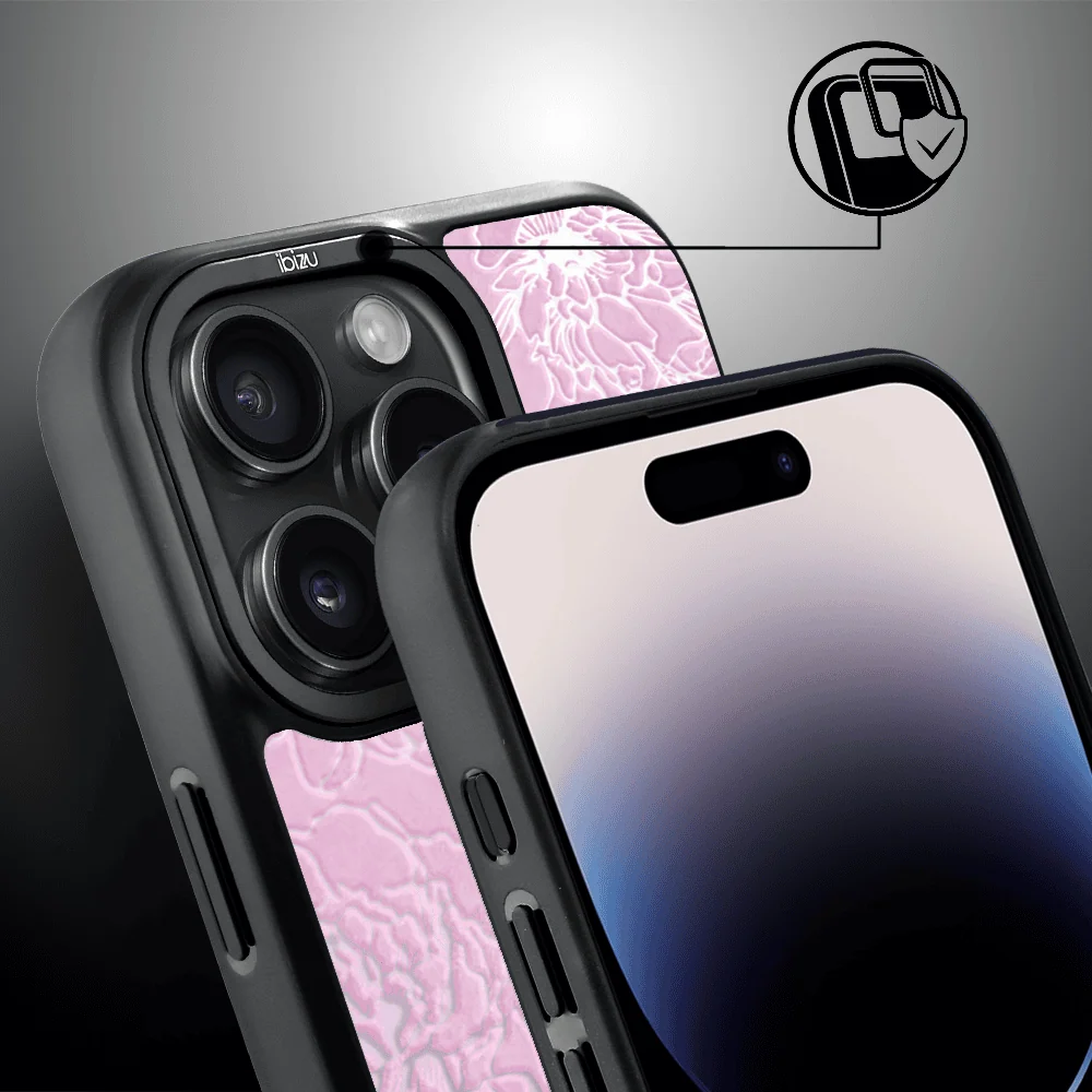 Etui do iPhone 14 Pro Max IBIZU DropGuard Matt z MagSafe, Relief Garden, Różowe piwonie (1)