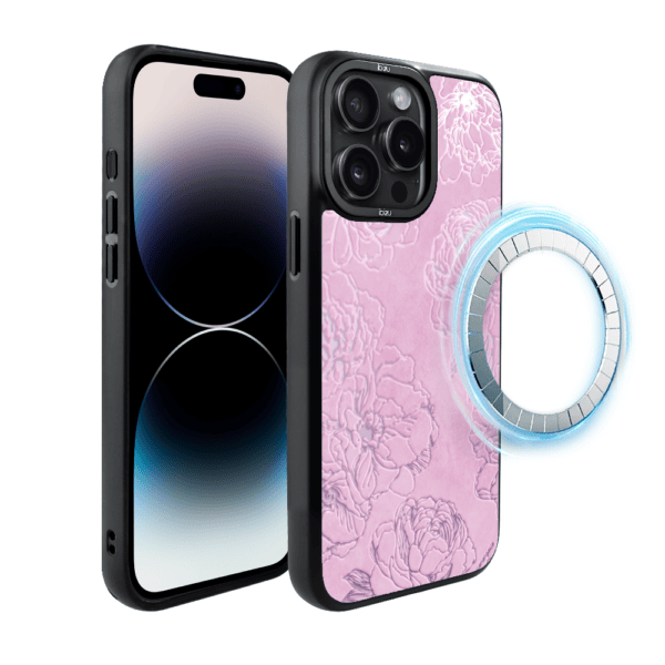 Etui do iPhone 14 Pro Max IBIZU DropGuard Matt z MagSafe, Relief Garden, Różowe piwonie (6)