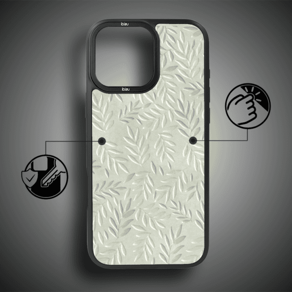 Etui do iPhone 14 Pro Max IBIZU DropGuard Matt z MagSafe, Relief Garden, Ślad oliwki (1)