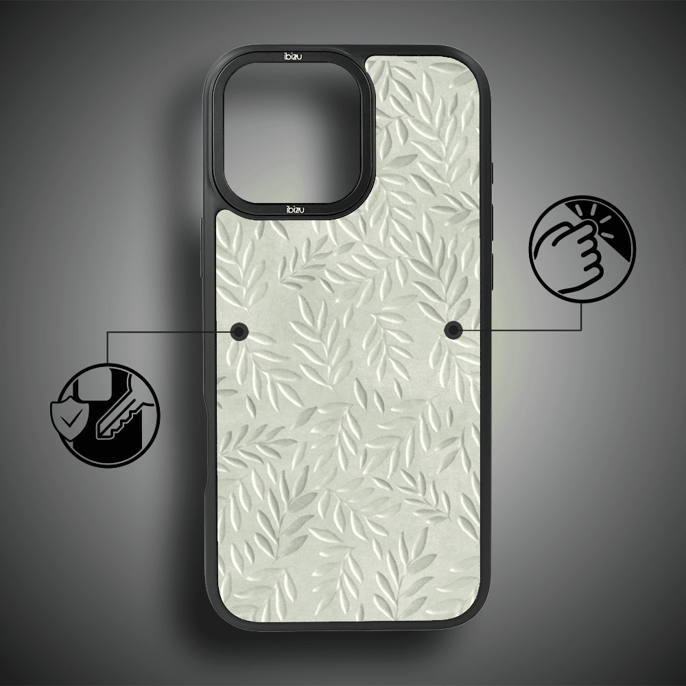 Etui do iPhone 14 Pro Max IBIZU DropGuard Matt z MagSafe, Relief Garden, Ślad oliwki (1)
