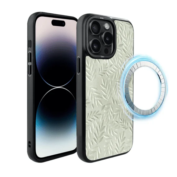 Etui do iPhone 14 Pro Max IBIZU DropGuard Matt z MagSafe, Relief Garden, Ślad oliwki (2)