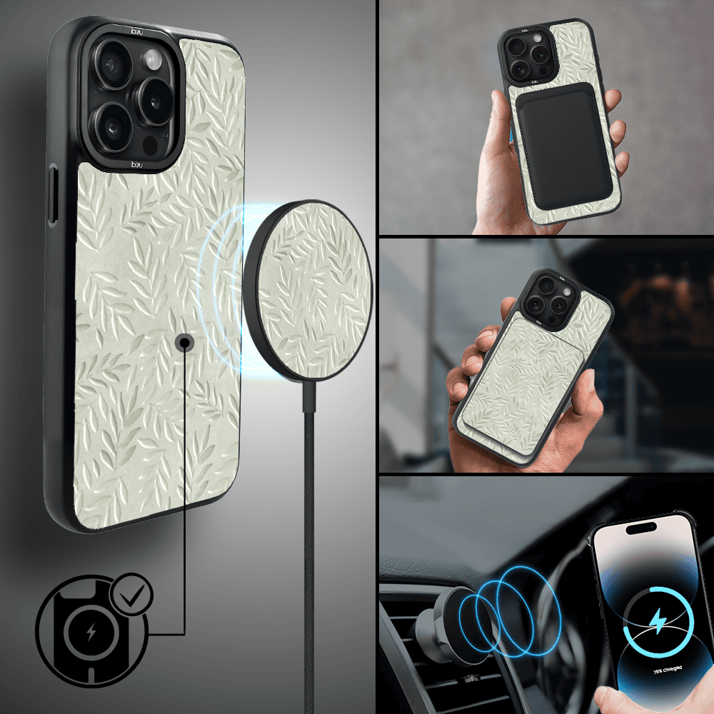 Etui do iPhone 14 Pro Max IBIZU DropGuard Matt z MagSafe, Relief Garden, Ślad oliwki (7)