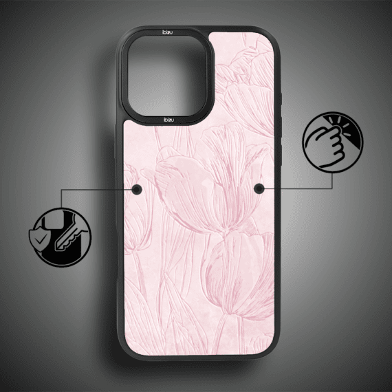Etui do iPhone 14 Pro Max IBIZU DropGuard Matt z MagSafe, Relief Garden, Tulipanowy fresk (1)
