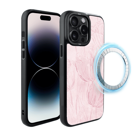 Etui do iPhone 14 Pro Max IBIZU DropGuard Matt z MagSafe, Relief Garden, Tulipanowy fresk (2)