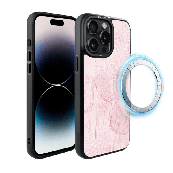 Etui do iPhone 14 Pro Max IBIZU DropGuard Matt z MagSafe, Relief Garden, Tulipanowy fresk (2)