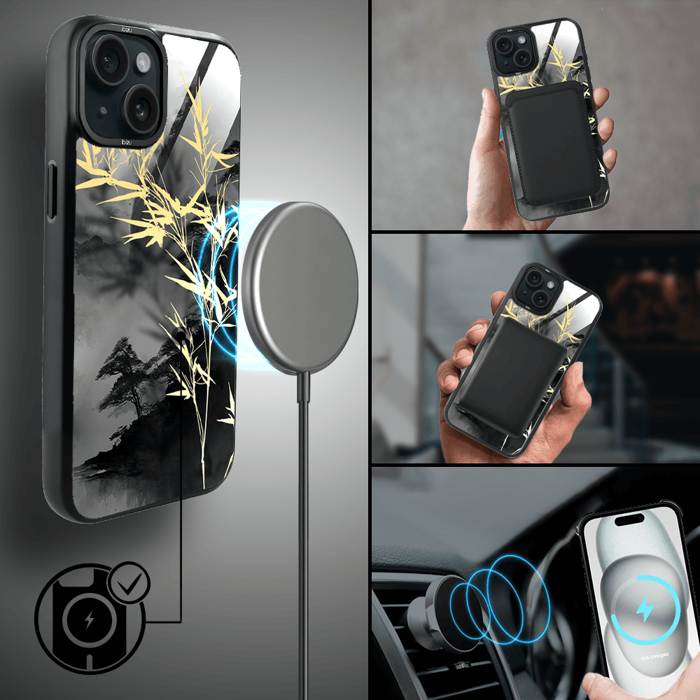 Etui do iPhone 15 IBIZU DropGuard Matt z MagSafe, Azja, Złoty bambus (1)