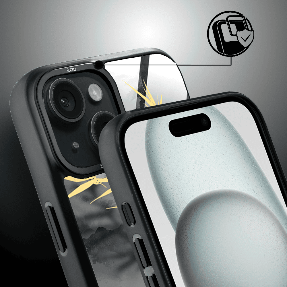 Etui do iPhone 15 IBIZU DropGuard Matt z MagSafe, Azja, Złoty bambus (3)