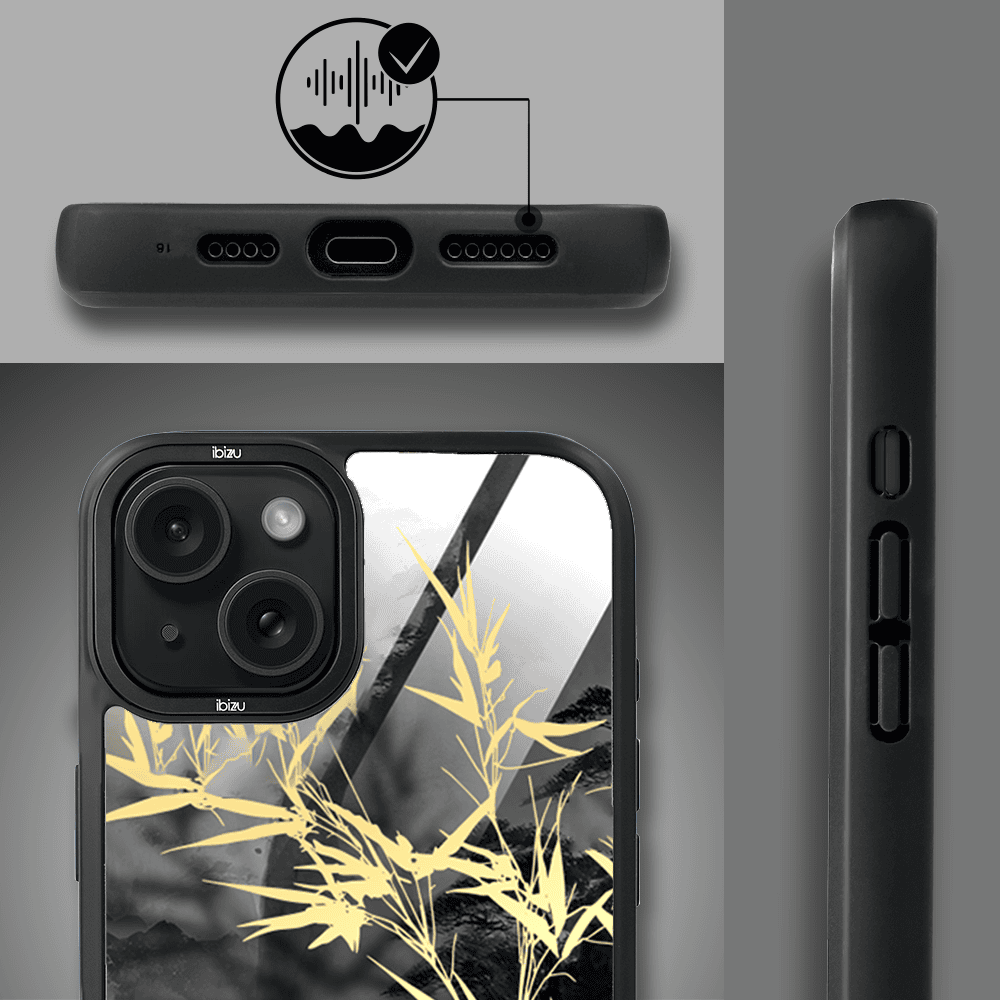 Etui do iPhone 15 IBIZU DropGuard Matt z MagSafe, Azja, Złoty bambus (4)