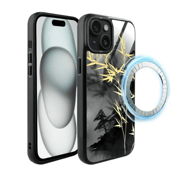 Etui do iPhone 15 IBIZU DropGuard Matt z MagSafe, Azja, Złoty bambus (6)