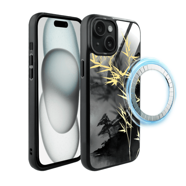 Etui do iPhone 15 IBIZU DropGuard Matt z MagSafe, Azja, Złoty bambus (6)