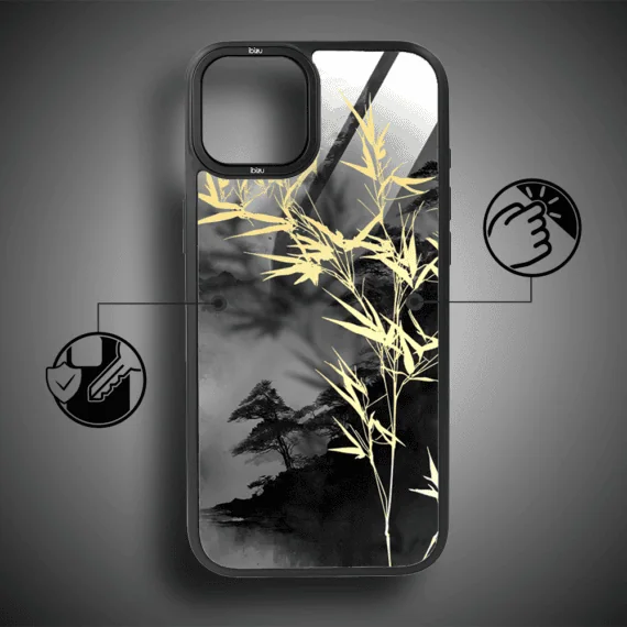 Etui do iPhone 15 IBIZU DropGuard Matt z MagSafe, Azja, Złoty bambus (7)