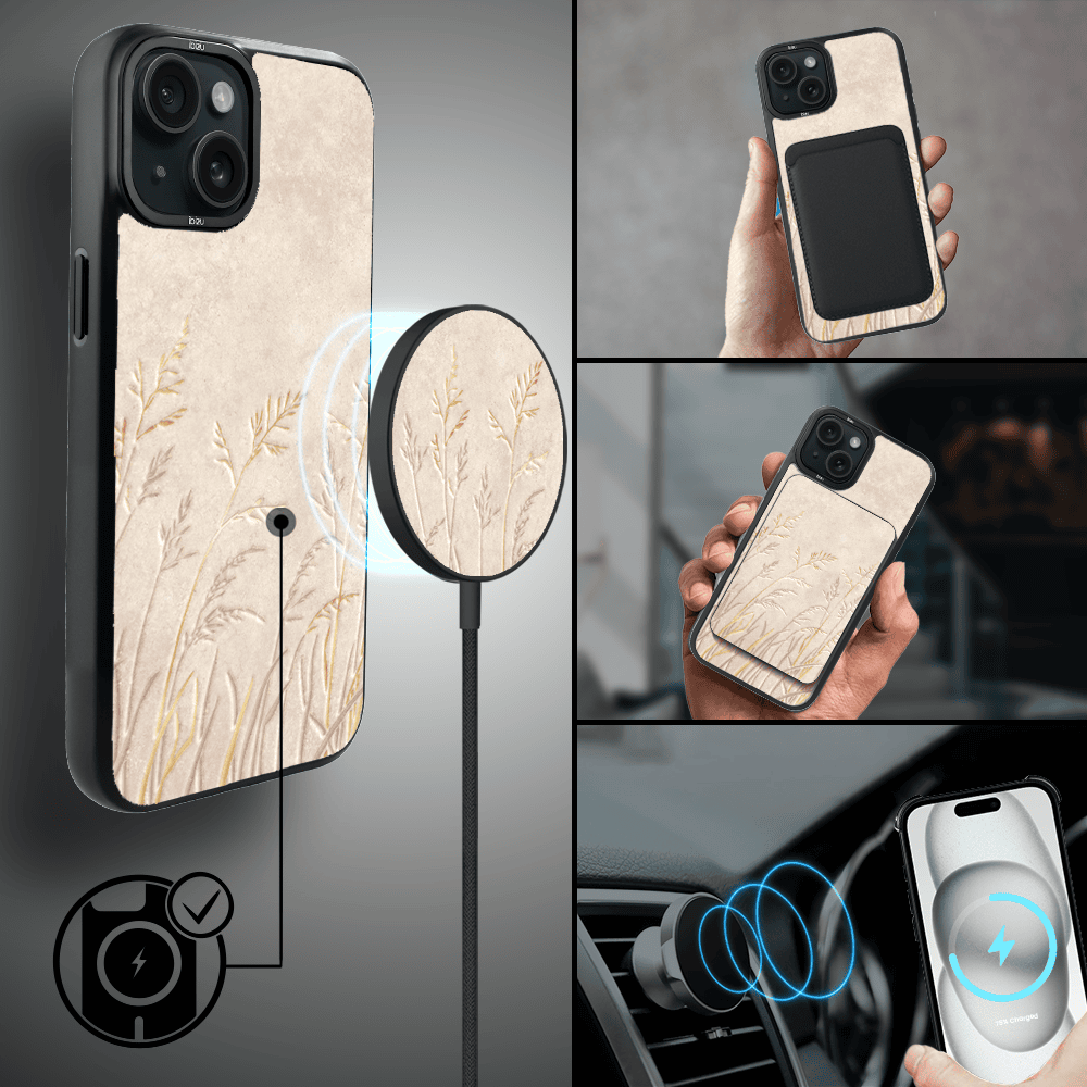 Etui do iPhone 15 IBIZU DropGuard Matt z MagSafe, Boho, Kłosy z piaskowca (5)