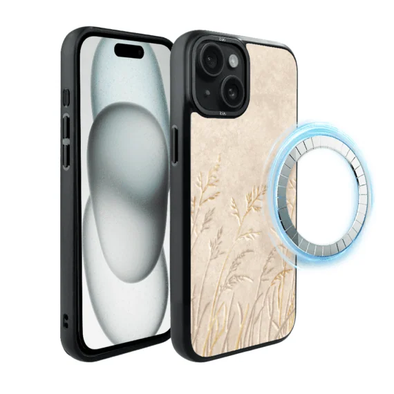Etui do iPhone 15 IBIZU DropGuard Matt z MagSafe, Boho, Kłosy z piaskowca (8)