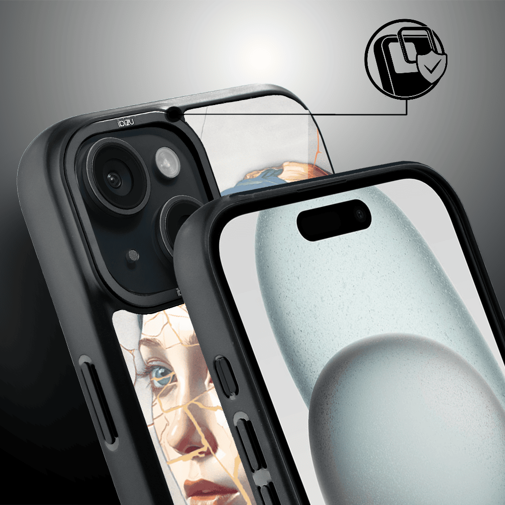 Etui do iPhone 15 IBIZU DropGuard Matt z MagSafe, Kintsugi Art, kobieta z perłą (3)