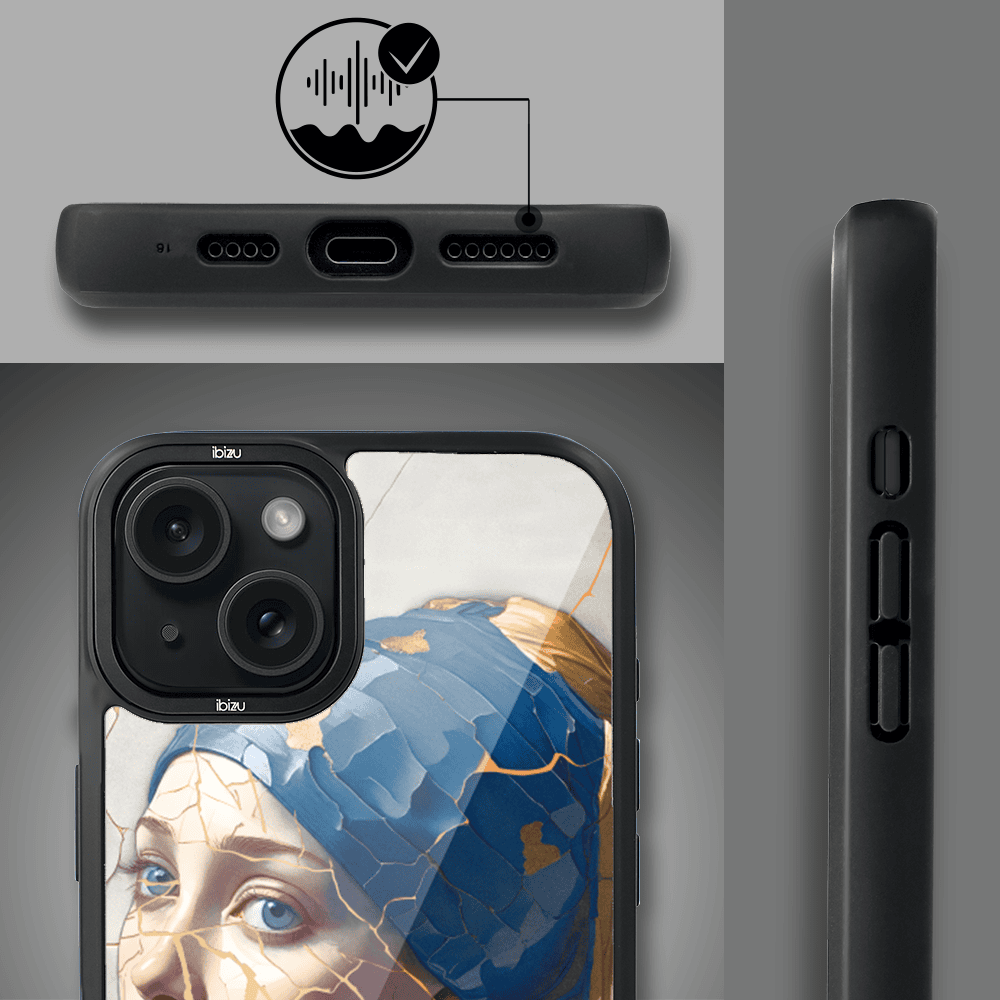 Etui do iPhone 15 IBIZU DropGuard Matt z MagSafe, Kintsugi Art, kobieta z perłą (4)
