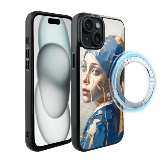 Etui do iPhone 15 IBIZU DropGuard Matt z MagSafe, Kintsugi Art, kobieta z perłą (6)