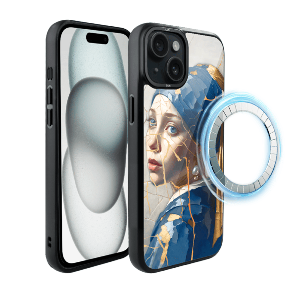 Etui do iPhone 15 IBIZU DropGuard Matt z MagSafe, Kintsugi Art, kobieta z perłą (6)