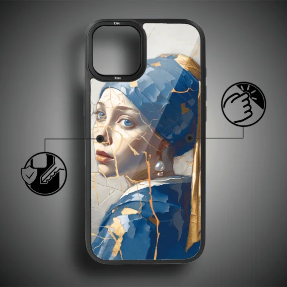 Etui do iPhone 15 IBIZU DropGuard Matt z MagSafe, Kintsugi Art, kobieta z perłą (7)