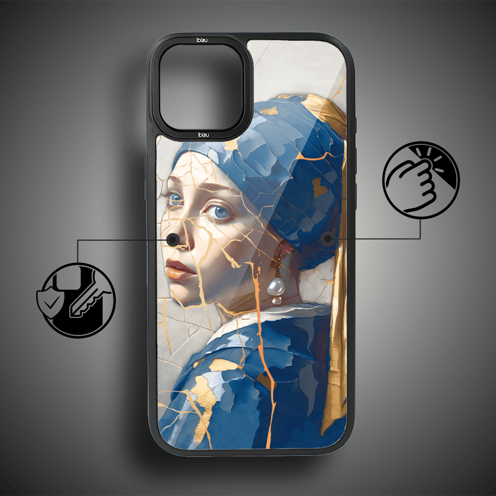 Etui do iPhone 15 IBIZU DropGuard Matt z MagSafe, Kintsugi Art, kobieta z perłą (7)