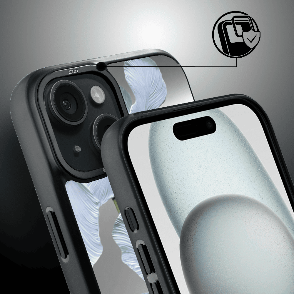 Etui do iPhone 15 IBIZU DropGuard Matt z MagSafe, Relief Garden, Błękitny Irys (3)