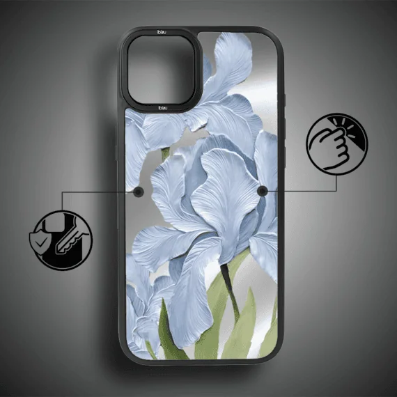 Etui do iPhone 15 IBIZU DropGuard Matt z MagSafe, Relief Garden, Błękitny Irys (7)