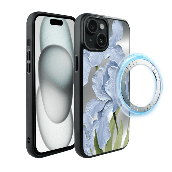 Etui do iPhone 15 IBIZU DropGuard Matt z MagSafe, Relief Garden, Błękitny Irys (8)