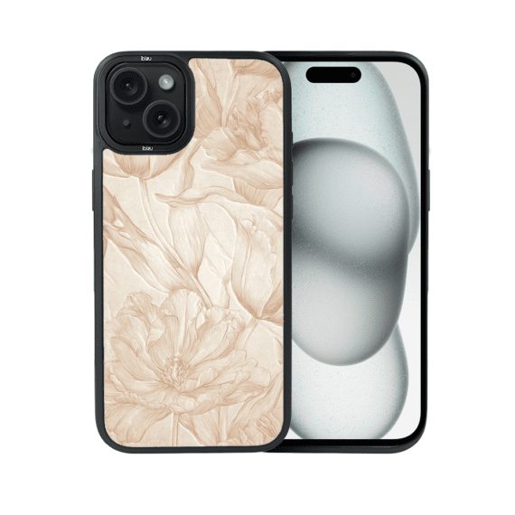 Etui do iPhone 15 IBIZU DropGuard Matt z MagSafe, Relief Garden, Botaniczny biskwit (1)