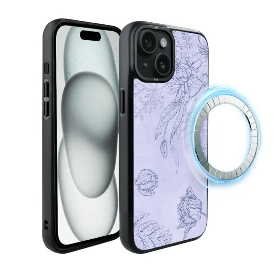 Etui do iPhone 15 IBIZU DropGuard Matt z MagSafe, Relief Garden, Kwiatowa płaskorzeźba (8)