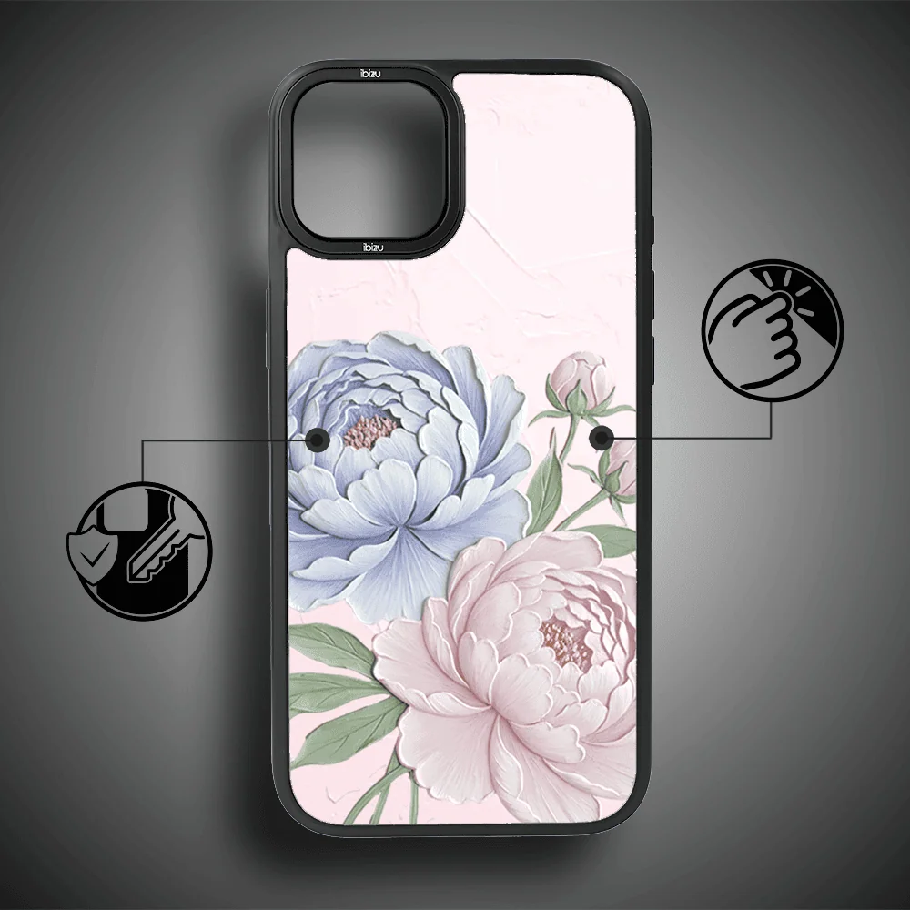 Etui do iPhone 15 IBIZU DropGuard Matt z MagSafe, Relief Garden, Piwoniowy róż (4)