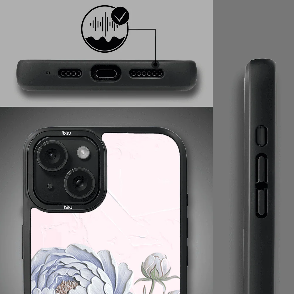 Etui do iPhone 15 IBIZU DropGuard Matt z MagSafe, Relief Garden, Piwoniowy róż (7)