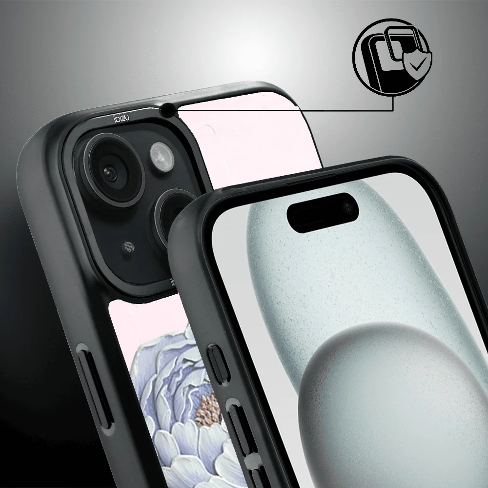 Etui do iPhone 15 IBIZU DropGuard Matt z MagSafe, Relief Garden, Piwoniowy róż (8)