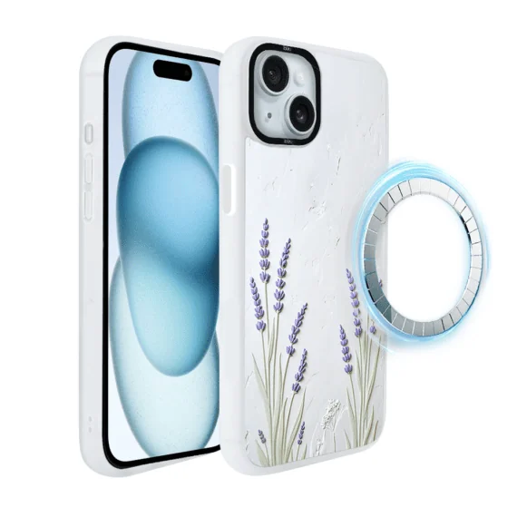 Etui-do-iPhone-15-IBIZU-DropGuard-Matt-z-MagSafe-Relief-Garden-Prowansalska-lawend-2