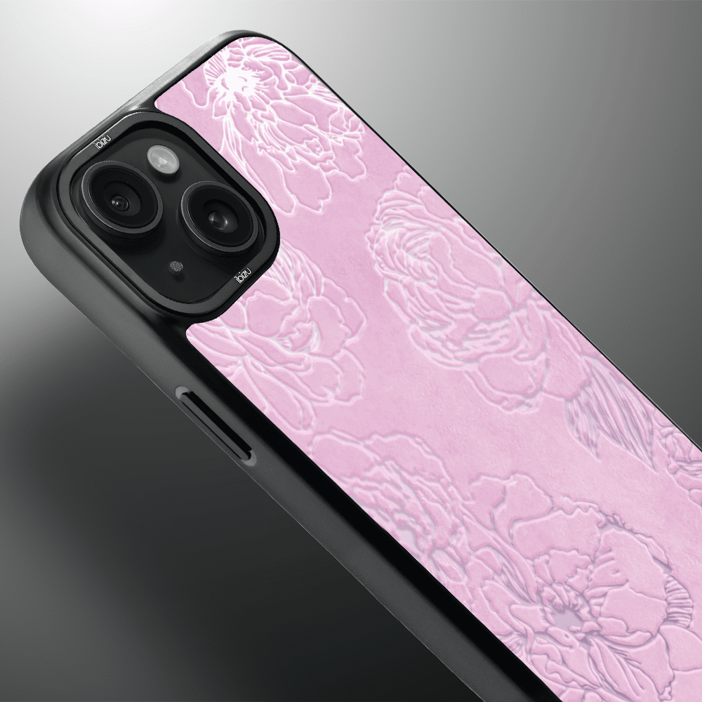 Etui do iPhone 15 IBIZU DropGuard Matt z MagSafe, Relief Garden, Różowe piwonie (1)