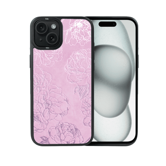 Etui do iPhone 15 IBIZU DropGuard Matt z MagSafe, Relief Garden, Różowe piwonie (3)