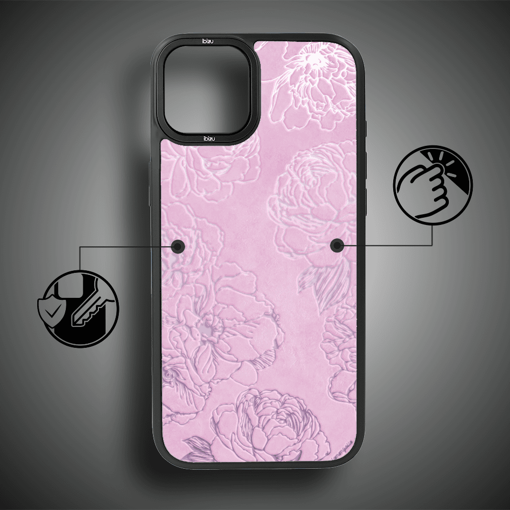 Etui do iPhone 15 IBIZU DropGuard Matt z MagSafe, Relief Garden, Różowe piwonie (4)
