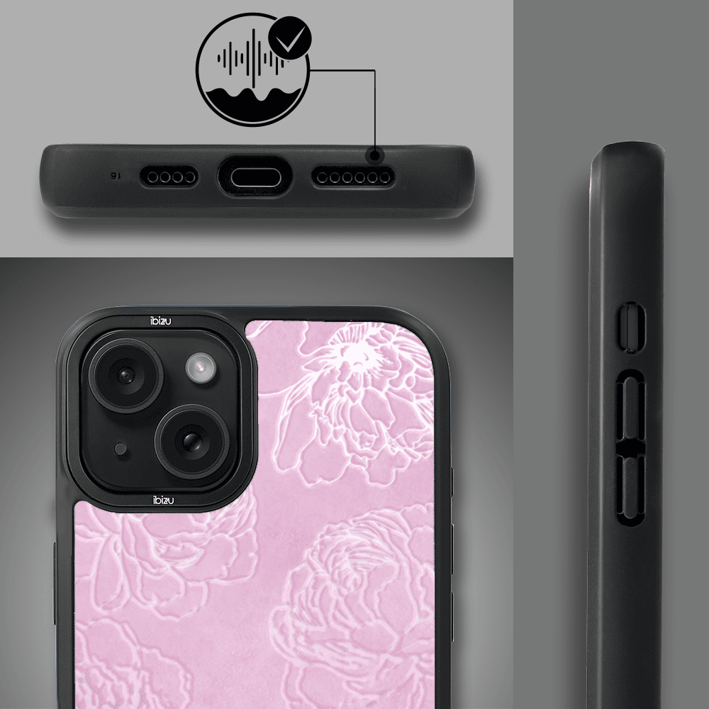 Etui do iPhone 15 IBIZU DropGuard Matt z MagSafe, Relief Garden, Różowe piwonie (7)
