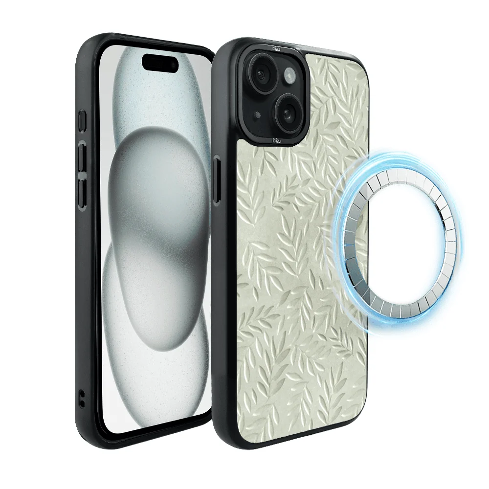 Etui do iPhone 15 IBIZU DropGuard Matt z MagSafe, Relief Garden, Ślad oliwki (1)
