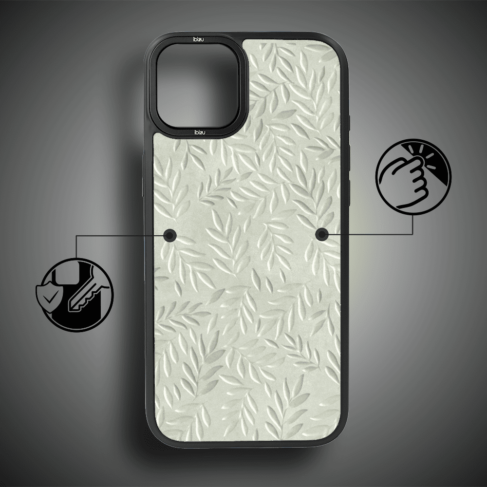 Etui do iPhone 15 IBIZU DropGuard Matt z MagSafe, Relief Garden, Ślad oliwki (8)