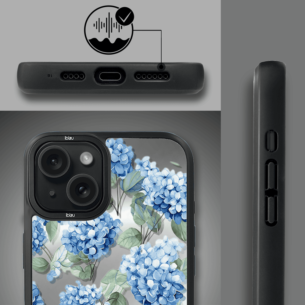 Etui do iPhone 15 IBIZU DropGuard Matt z MagSafe, Relief Garden, Szafirowa Hortensja (3)