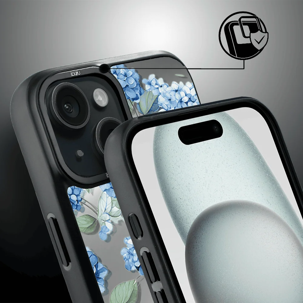 Etui do iPhone 15 IBIZU DropGuard Matt z MagSafe, Relief Garden, Szafirowa Hortensja (4)