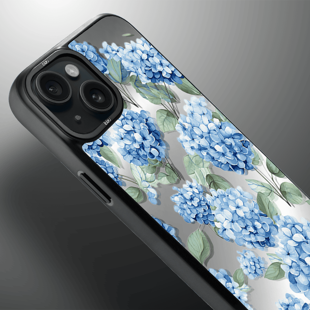 Etui do iPhone 15 IBIZU DropGuard Matt z MagSafe, Relief Garden, Szafirowa Hortensja (5)