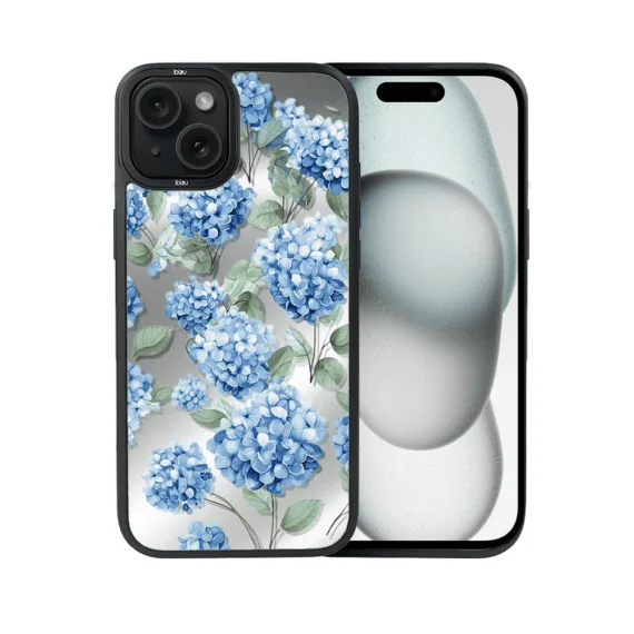 Etui do iPhone 15 IBIZU DropGuard Matt z MagSafe, Relief Garden, Szafirowa Hortensja (7)