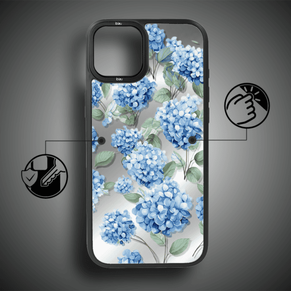 Etui do iPhone 15 IBIZU DropGuard Matt z MagSafe, Relief Garden, Szafirowa Hortensja (8)
