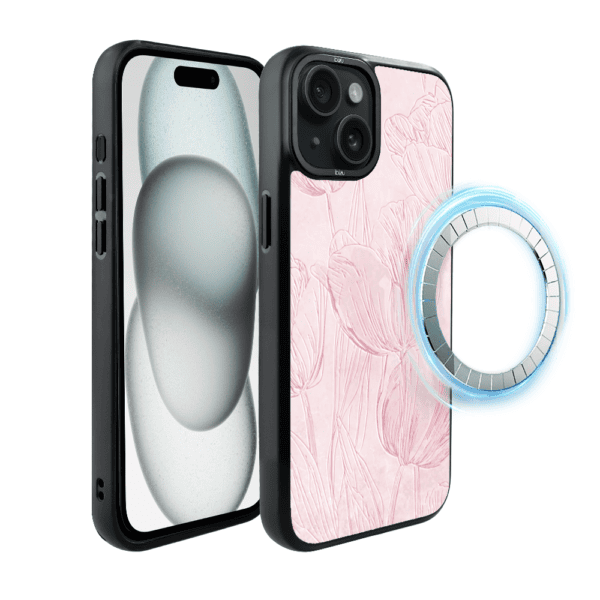 Etui do iPhone 15 IBIZU DropGuard Matt z MagSafe, Relief Garden, Tulipanowy fresk2