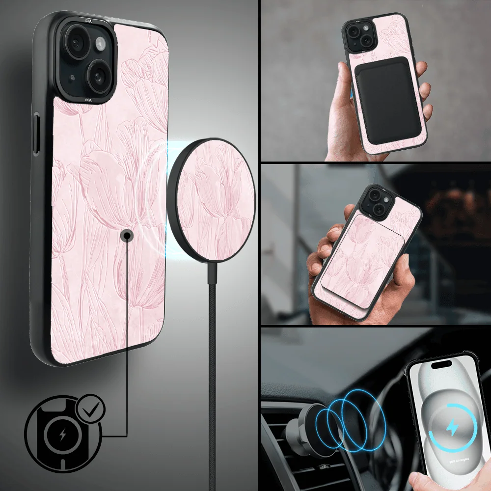 Etui do iPhone 15 IBIZU DropGuard Matt z MagSafe, Relief Garden, Tulipanowy fresk7