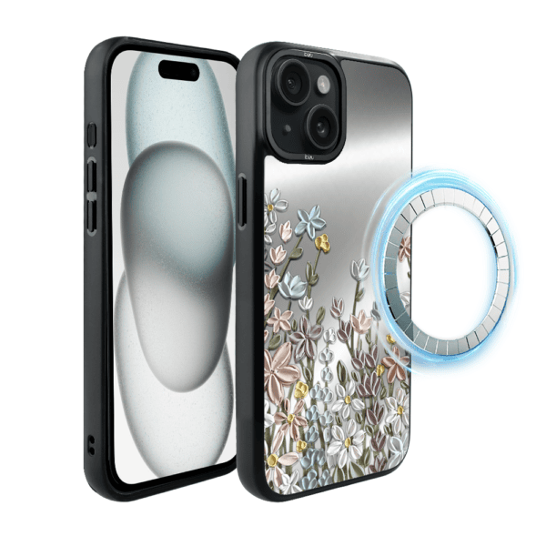 Etui do iPhone 15 IBIZU DropGuard Matt z MagSafe, Relief Garden, Wiosenna łąka (1)