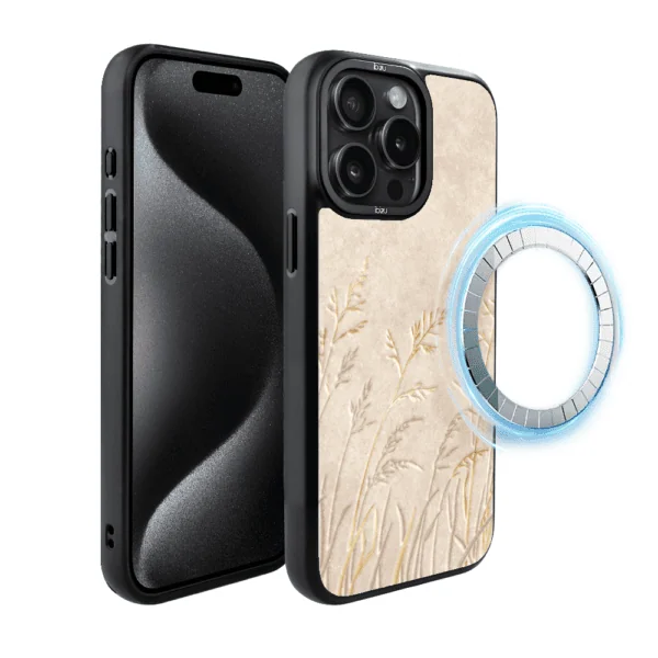 Etui do iPhone 15 Pro IBIZU DropGuard Matt z MagSafe, Boho, Kłosy z piaskowca (1)